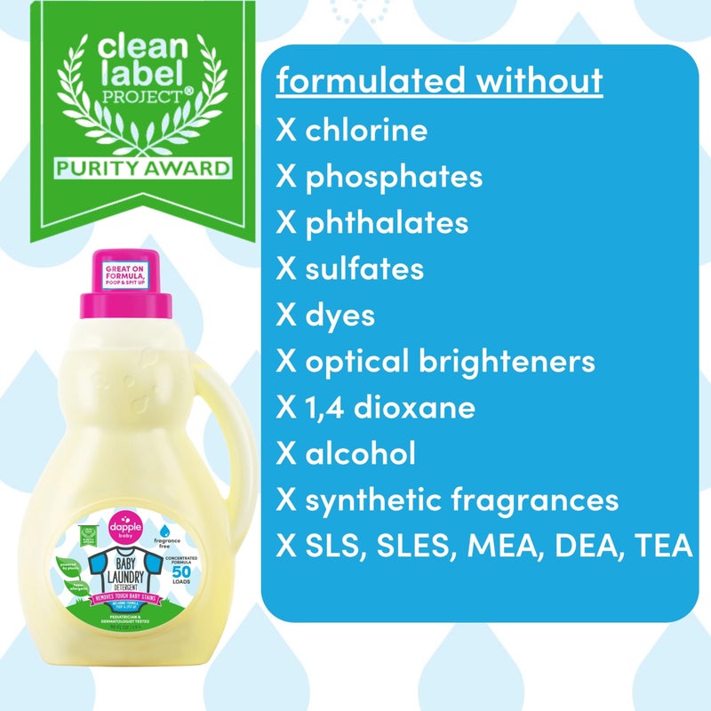 Dapple Baby Laundry Detergent, Powered by Plants, Concentrated, Hypoallergenic, Stain Remover, Fragrance Free, 50 Fl Oz (1 Pack) - Image 5